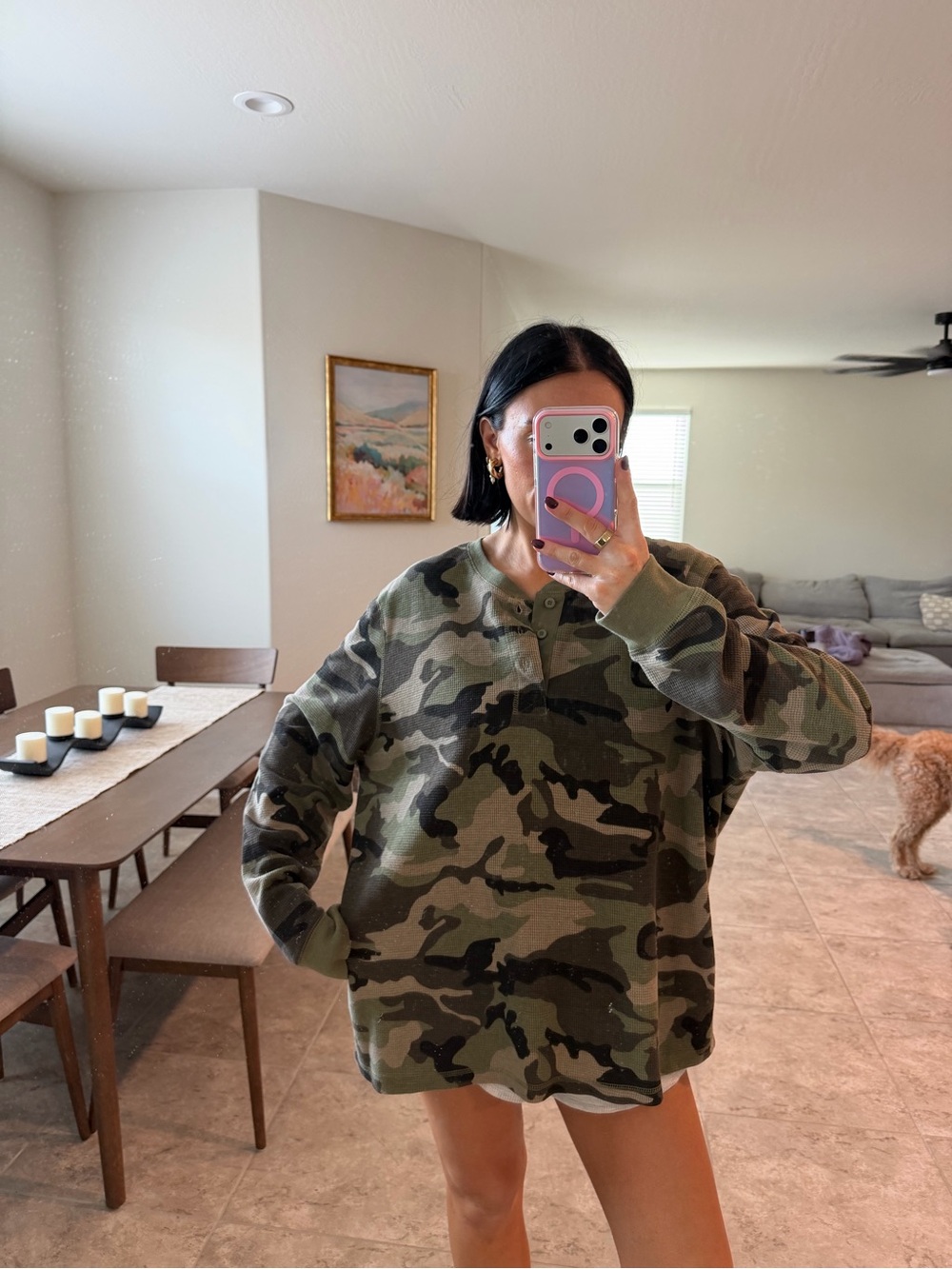 Waffle knit camo Henley